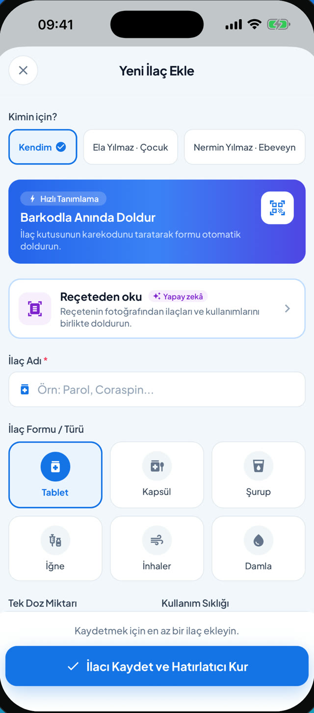 eFarma yeni ilaç ekle ekranı: karekodla doldur seçeneği